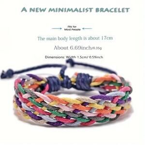 Adjustable Colorful Wax Thread Braided Bracelet, Casual Vacation Beach Accessory